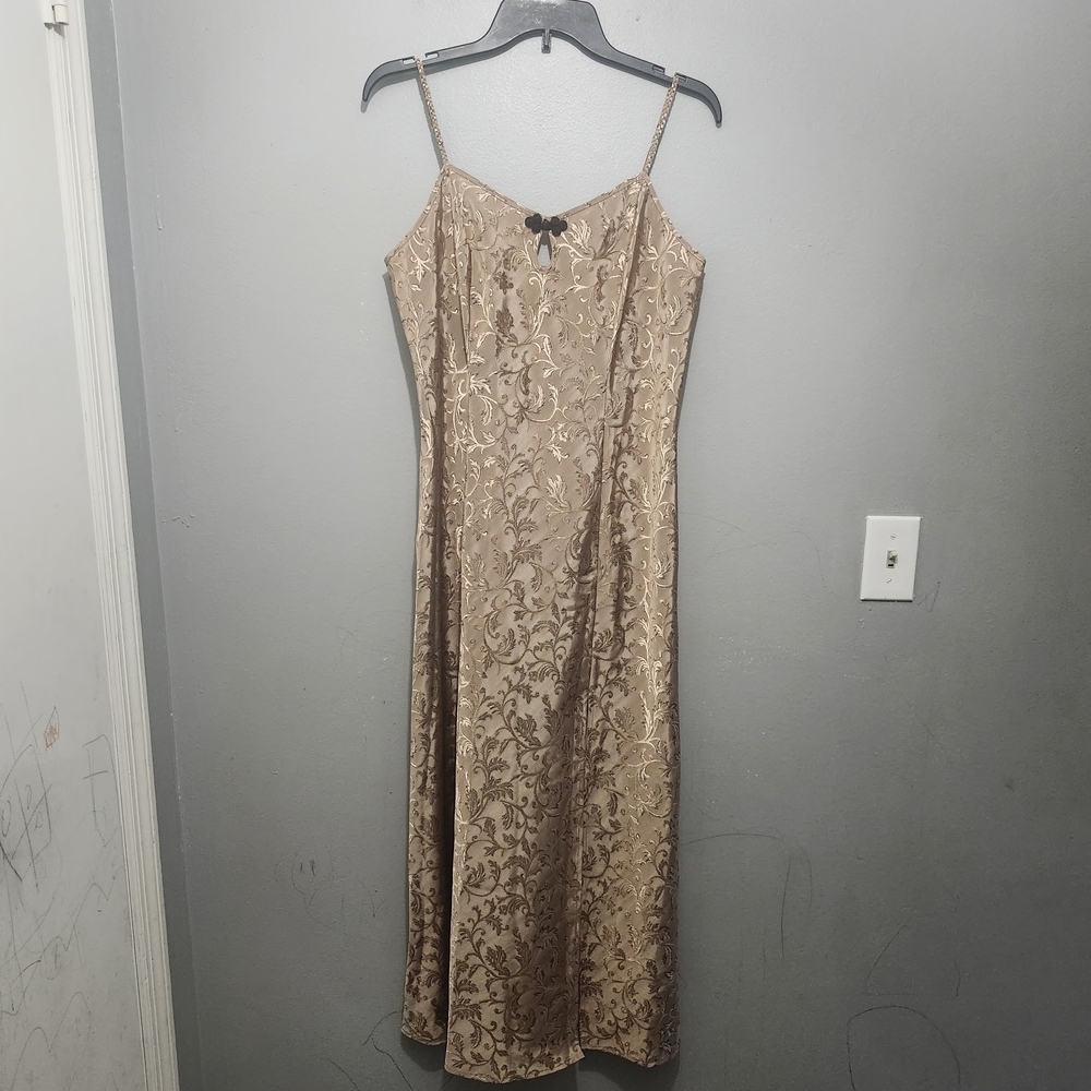 Delicates Tan Floral Midi Dress Size M Spaghetti Straps